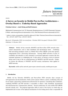 A Survey on Security in Mobile Peer-To-Peer Architectures— Overlay-Based Vs