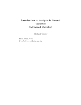 Introduction to Analysis in Several Variables (Advanced Calculus)