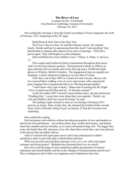 Our Reading This Morning Is from the Gospel According to People Magazine, the Sixth of February, 2012, Beginning on the 54Th Page