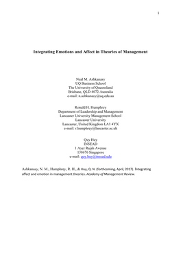 Integrating Emotions and Affect in Theories of Management