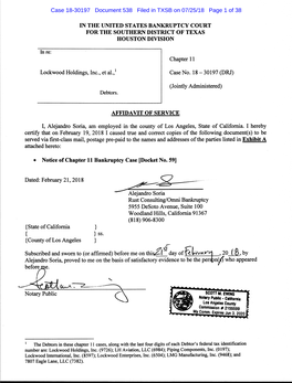 Case 18-30197 Document 538 Filed in TXSB on 07/25/18 Page 1 of 38 Case 18-30197 Document 538 Filed in TXSB on 07/25/18 Page 2 of 38 Lockwood Holdings, Inc.Case - U.S