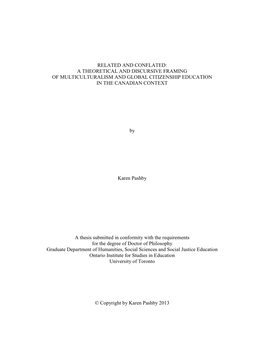 A Theoretical and Discursive Framing of Multiculturalism and Global Citizenship Education in the Canadian Context