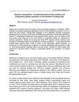 Species Composition of Elasmobranchs in the Surface and Subsurface Gillnet Operation in the Northern Arabian Sea