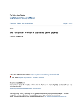 The Position of Woman in the Works of the Brontes