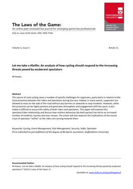 Let Me Take a #Selfie: an Analysis of How Cycling Should Respond to the Increasing Threats Posed by Exuberant Spectators