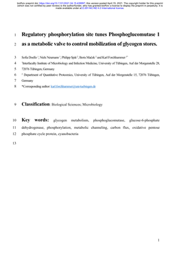 Regulatory Phosphorylation Site Tunes Phosphoglucomutase 1 As A