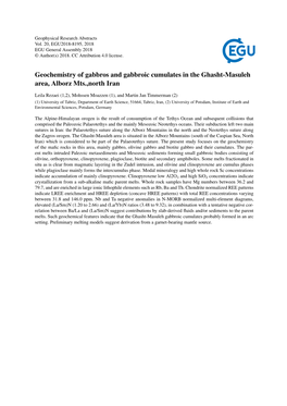 Geochemistry of Gabbros and Gabbroic Cumulates in the Ghasht-Masuleh Area, Alborz Mts.,North Iran