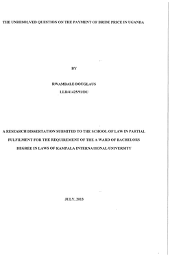 The Unresolved Question on the Payment of Bride Price in Uganda