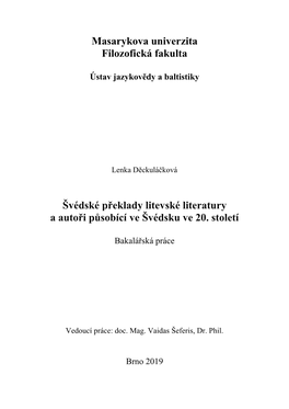 Masarykova Univerzita Filozofická Fakulta Švédské Překlady