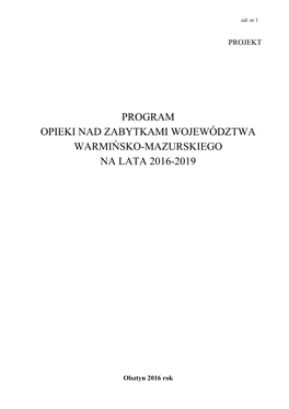 Program Opieki Nad Zabytkami Województwa Warmińsko-Mazurskiego Na Lata 2016-2019