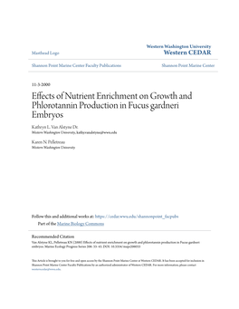 Effects of Nutrient Enrichment on Growth and Phlorotannin Production in Fucus Gardneri Embryos Kathryn L