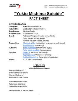 “Yukio Mishima Suicide” FACT SHEET