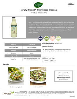 Simply Dressed® Blue Cheese Dressing #84744