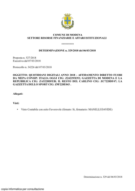 Comune Di Modena Settore Risorse Finanziarie E Affari Istituzionali