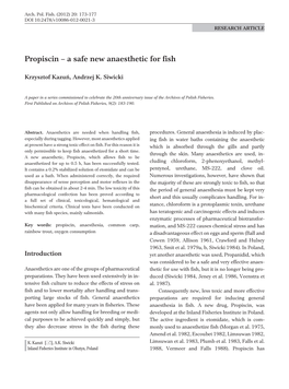 Propiscin – a Safe New Anaesthetic for Fish