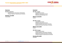 Termine Sportarten Gemischt 2020 I 2021