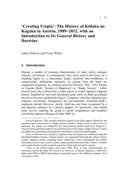 Creating Utopia’: the History of Kōfuku No Kagaku in Austria, 1989–2012, with an Introduction to Its General History and Doctrine