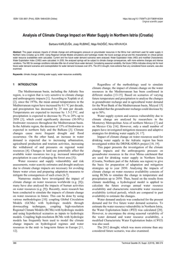 Analysis of Climate Change Impact on Water Supply in Northern Istria (Croatia)