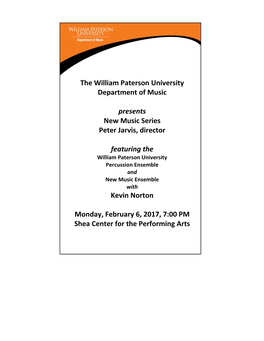 The William Paterson University Department of Music Presents New