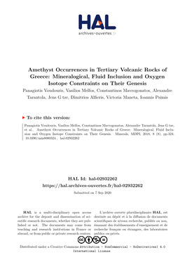 Amethyst Occurrences in Tertiary Volcanic