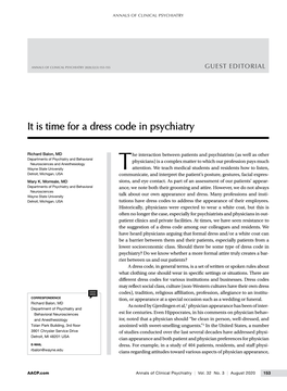 It Is Time for a Dress Code in Psychiatry