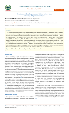 Optimization of Zinc, Magnesium and Calcium on Growth and Flowering of Rhynchostylis Retusa L