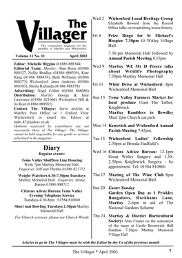 7 the Villager * April 2003 Mon 7 Martley Parish Council Meeting