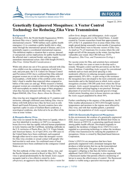 Genetically Engineered Mosquitoes: a Vector Control Technology for Reducing Zika Virus Transmission