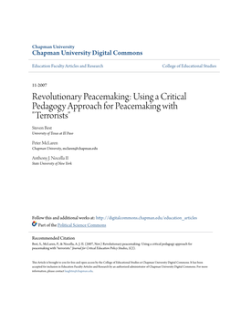 Using a Critical Pedagogy Approach for Peacemaking with 