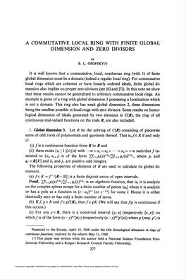 A Commutative Local Ring with Finite Global Dimension and Zero Divisors