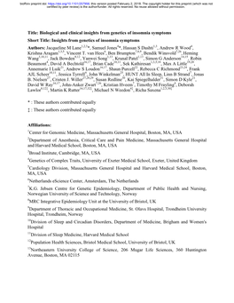 Biological and Clinical Insights from Genetics of Insomnia Symptoms