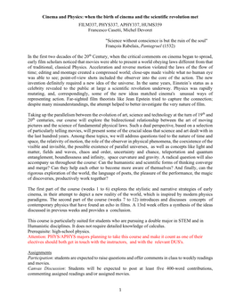 Cinema and Physics: When the Birth of Cinema and the Scientific Revolution Met FILM337, PHYS337, APHY337, HUMS359 Francesco Casetti, Michel Devoret