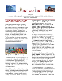 URF and URF Fall 2016 Department of Geological, Environmental, and Marine Sciences (GEMS) at Rider University