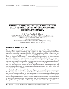 Chapter 13. Assessing Host Specificity and Field Release Potential of Fire Ant Decapitating Flies (Phoridae: Pseudacteon)