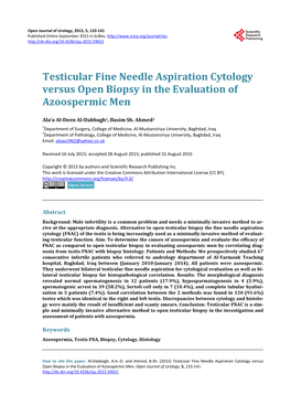 Testicular Fine Needle Aspiration Cytology Versus Open Biopsy in the Evaluation of Azoospermic Men