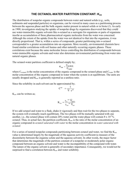 THE OCTANOL-WATER PARTITION CONSTANT: Kow