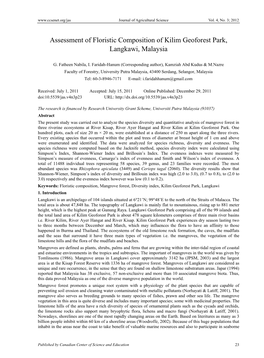 Assessment of Floristic Composition of Kilim Geoforest Park, Langkawi, Malaysia