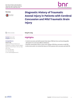 History of Traumatic Axonal Injury in Patients with Cerebral Concussion and Mild Traumatic Brain Injury