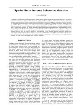 Species Limits in Some Indonesian Thrushes