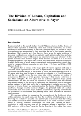 The Division of Labour, Capitalism and Socialism: an Alternative to Sayer