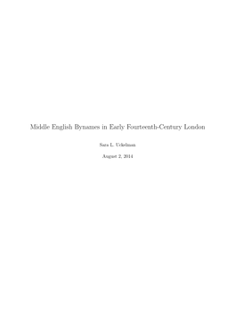 Middle English Bynames in Early Fourteenth-Century London