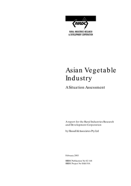 Asian Vegetable Industry a Situation Assessment