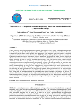 Experiences of Primiparous Mothers Regarding Natural Childbirth Problems (A Qualitative Study)