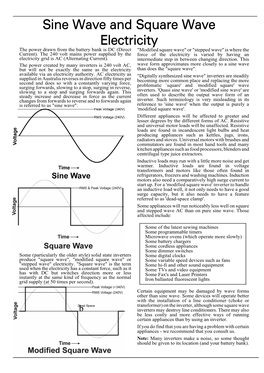 Sine Wave and Square Wave Electricity the Power Drawn from the Battery Bank Is DC (Direct "Modified Square Wave" Or "Stepped Wave" Is Where the Current)