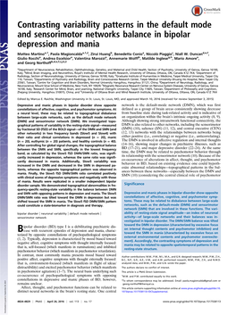 Contrasting Variability Patterns in the Default Mode and Sensorimotor Networks Balance in Bipolar Depression and Mania