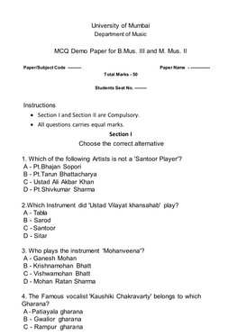 Sample of Mcqs Question Bank