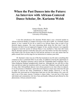 When the Past Dances Into the Future: an Interview with African-Centered Dance Scholar, Dr