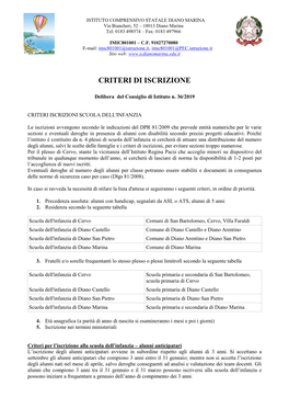 Criteri Di Iscrizione