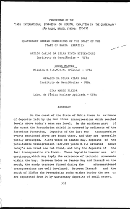 Quaternary Marine Formations of the Coast of the State of Bahia (Brazil)