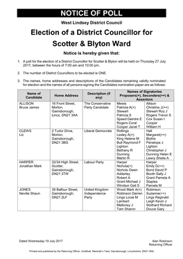Election of a District Councillor For